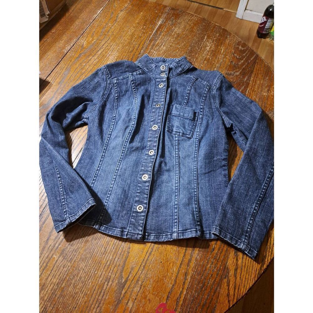 Size 4 Chicos Platinum Size 0 Denim Blue Jean Jacket Long Sleeve w Pockets